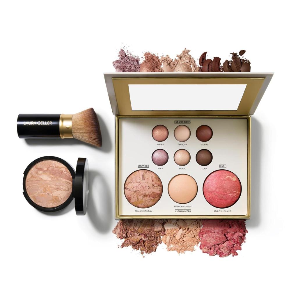 imageLAURA GELLER NEW YORK Baked Starter Kit Baked BalancenBrighten Fair  Best of the Best Tuscan Dreams Face Palette  Retractable Angled Kabuki Brush  Holiday 2025 Exclusive