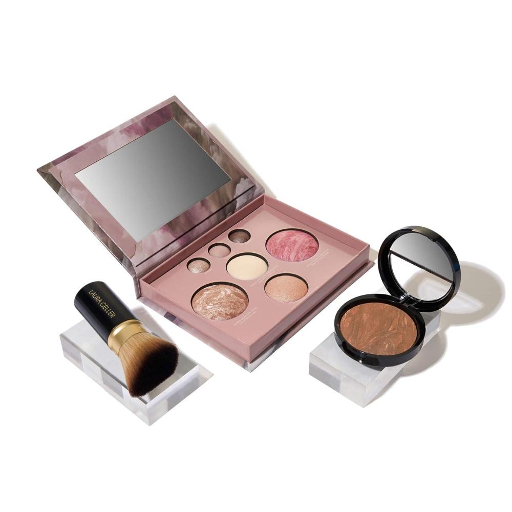 imageLAURA GELLER NEW YORK Baked Starter Kit Porcelain  Best of the Best Full Face Palette  Baked BalancenBrighten Powder Foundation  Retractable Angled Kabuki Brush Set09 Toffee