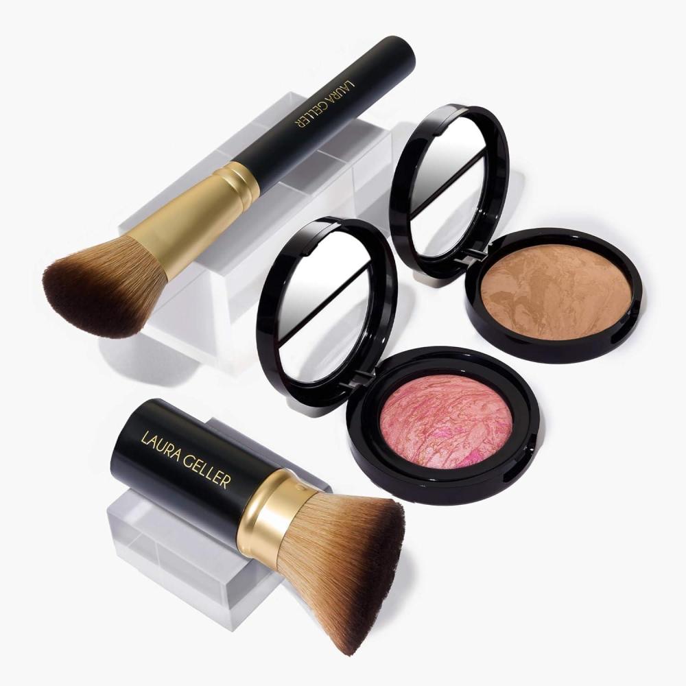 imageLAURA GELLER NEW YORK Fast Face Set Baked BalancenBrighten Powder Foundation Golden Medium  Baked BlushnBrighten Pink Buttercream  Airbrush Kabuki  Angled Blush Brush