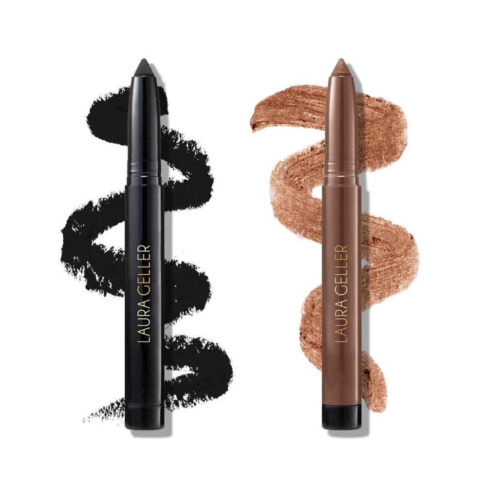 imageLAURA GELLER NEW YORK Kajal Longwear Kohl Eyeliner Pencil Duo  Deep Black  Khaki  Smooth Blendable Liner  Infused with Caffeine