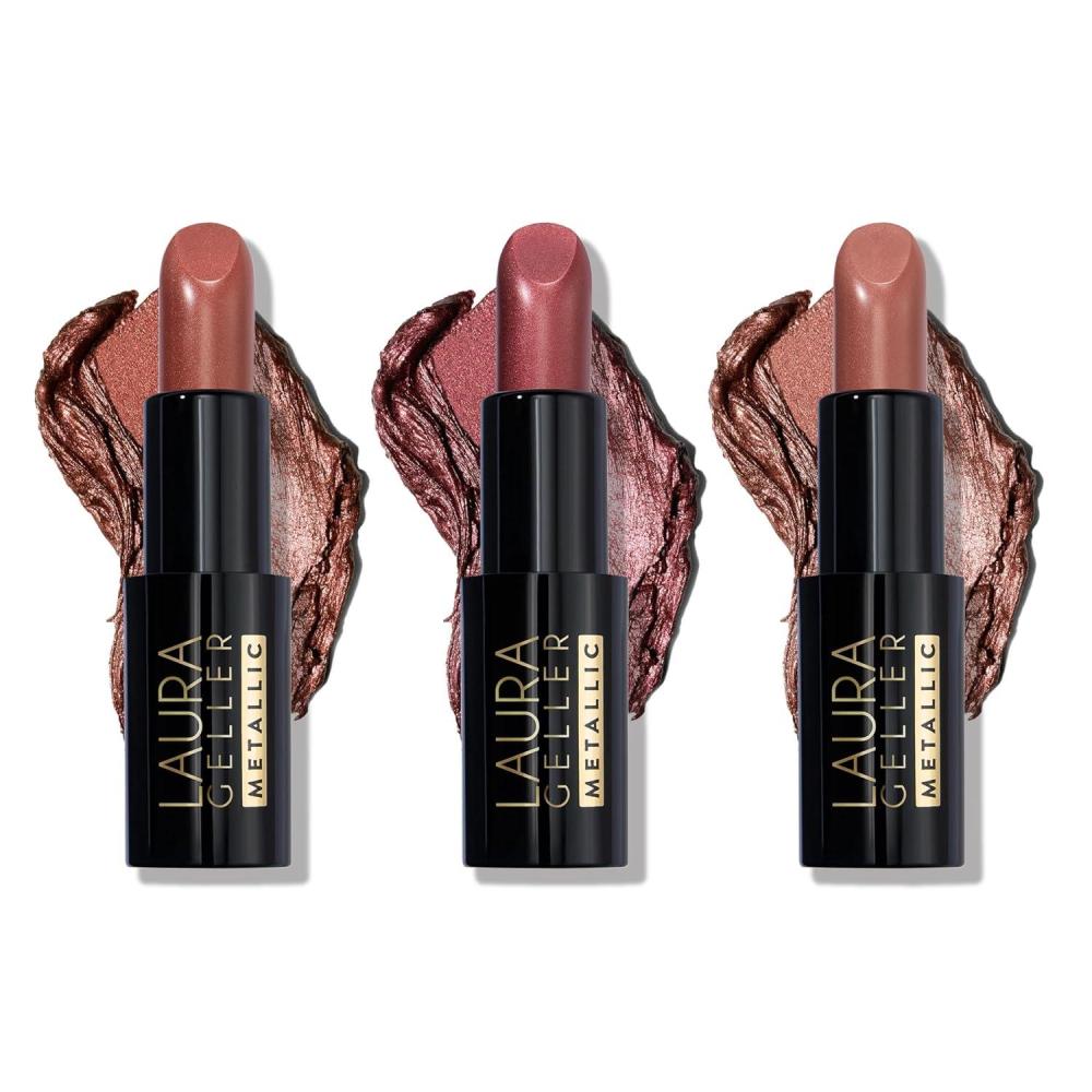 imageLAURA GELLER NEW YORK Modern Classic Cream Lipstick Trio  Mauve Majesty Real Rosy Novel NeutralSafari Blaze  Whimsical Wine  Nifty Neutral
