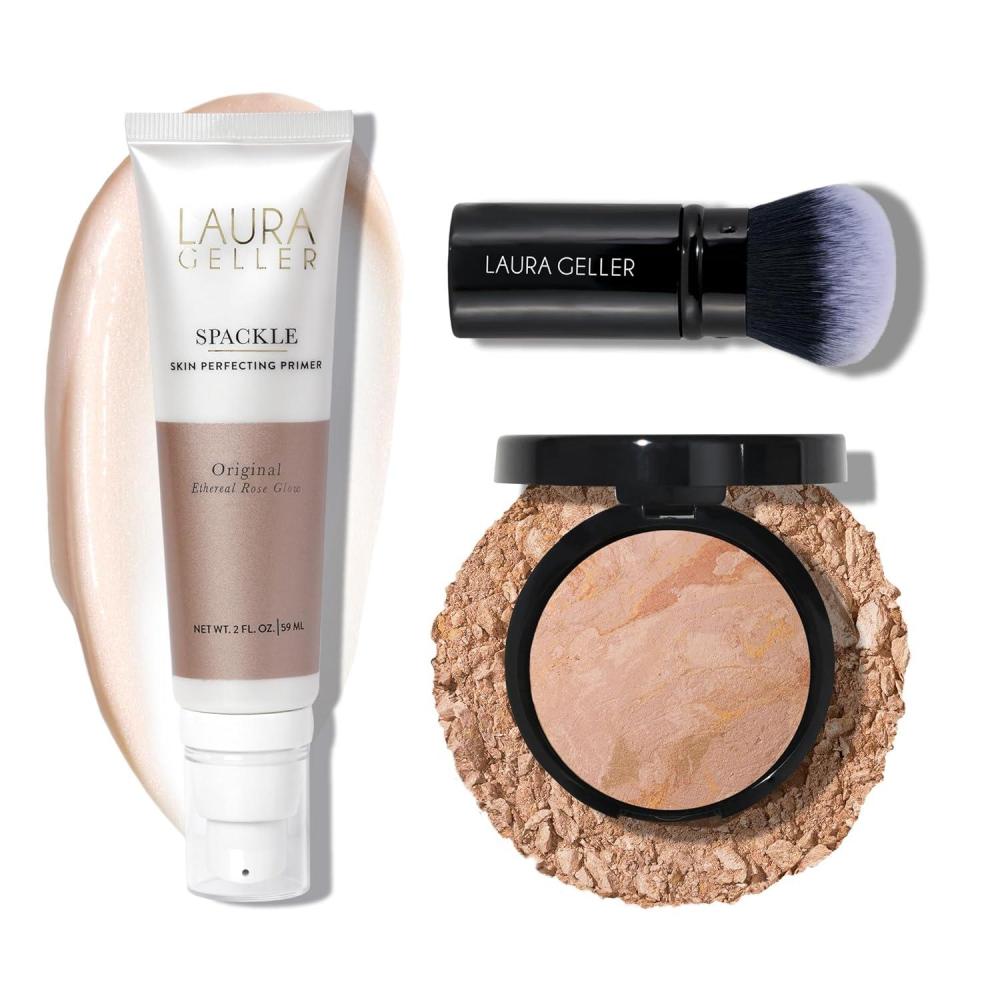 imageLAURA GELLER NEW YORK Baked BalancenBrighten Powder Foundation  Fair  Spackle SuperSize Skin Perfecting Makeup Primer  Ethereal Rose Glow  Retractable Airbrush Kabuki Brush