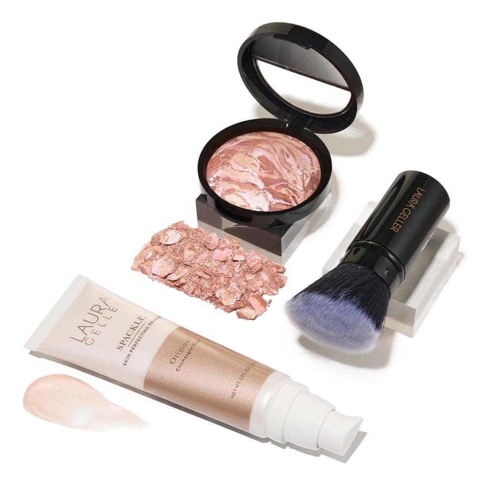 imageLAURA GELLER NEW YORK ReadynRadiant Kit 3 PC  Baked BronzenBrighten Fair  Spackle SuperSize Skin Perfecting Primer Champagne Glow  Retractable Angled Kabuki Brush