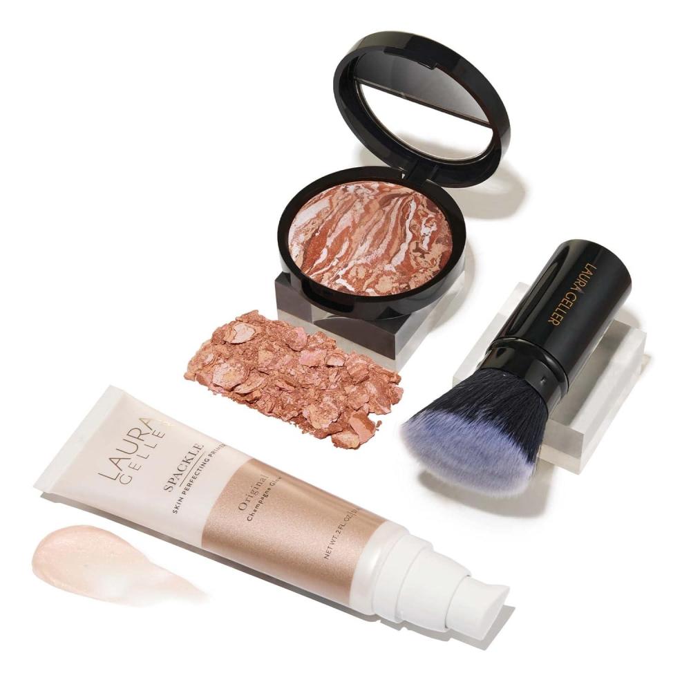 imageLAURA GELLER NEW YORK ReadynRadiant Kit 3 PC  Baked BronzenBrighten Mediium  Spackle SuperSize Skin Perfecting Primer Champagne Glow  Retractable Angled Kabuki Brush